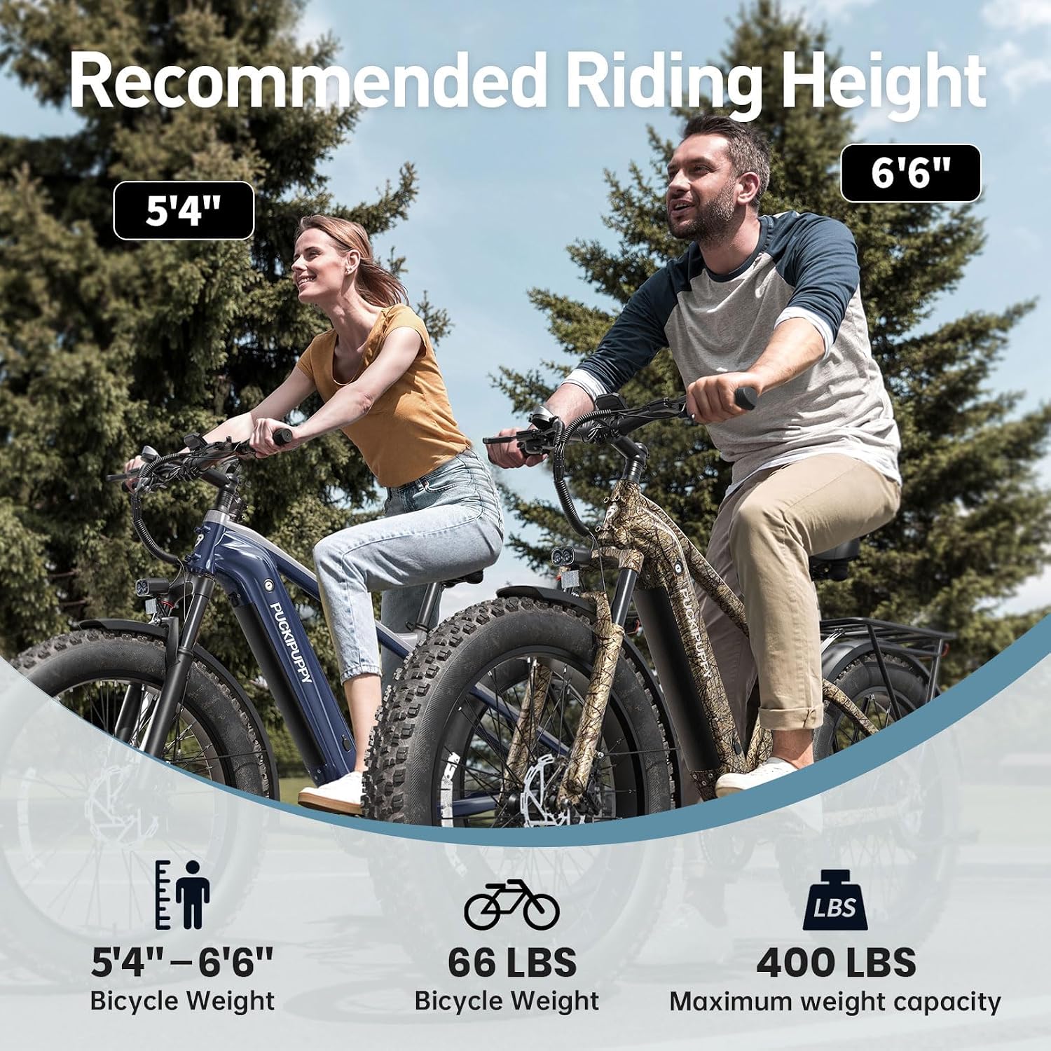 PUCKIPUPPY Electric Bike for Adults with 960W(Peak), 26' Fat Tire Electric Mountain Bike, 48V 15AH Removable Battery Ebike, 28MPH Aluminum Frame E Bike with Rear Storage Shelf