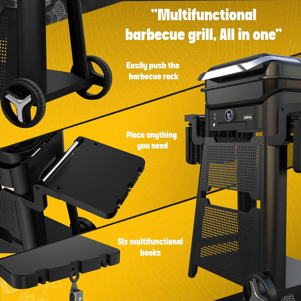 Volteq Smart Electric Grill with Cart - 1500W, 650°F, No Smoke Indoor/Outdoor BBQ, Digital Control & Meat Probe, Perfect for Apartment Balcony, Patio, Deck