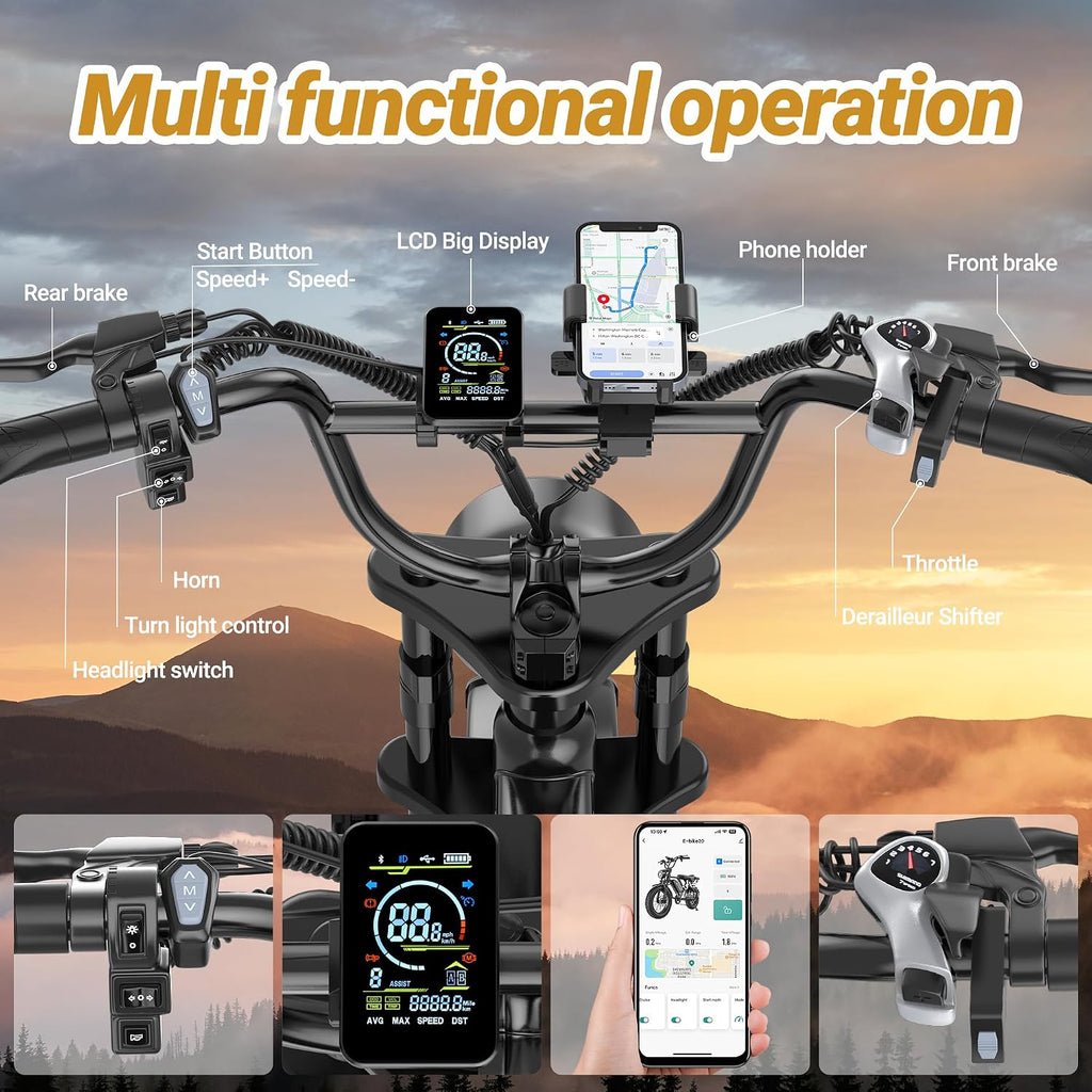 Electric ebike | Full Suspension | Peak 1500w Motor | 25/31MPH Top Speed | Range 40-70 Miles | 48V 960/748Wh Removable Battery | LED Headlights | 20/16-Inch All-Terrain Fat Tires |