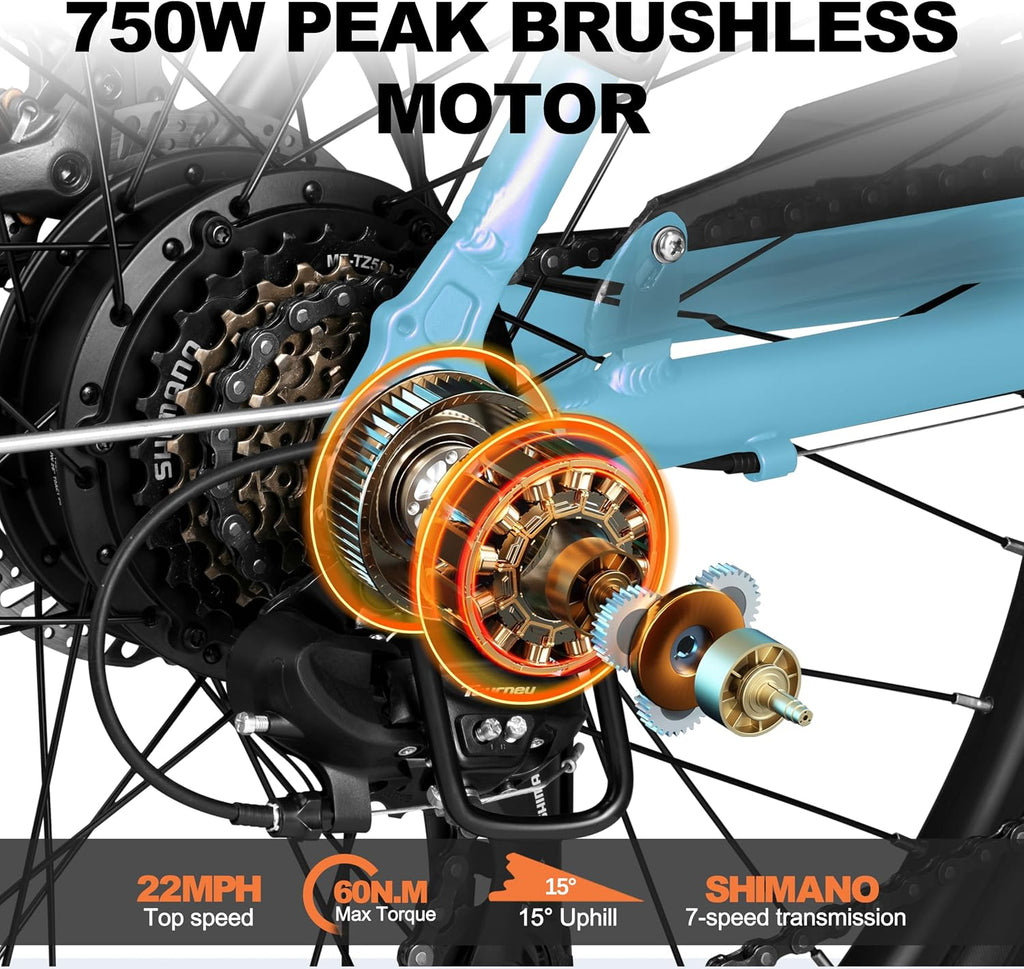 ACTBEST Core Electric Bike for Adults - 468Wh Removable Battery, 26 inch Step Thru Electric Bicycle, Peak 750W Brushless Motor Cityrun Ebike, with 7 Speed, Up to 50 Miles