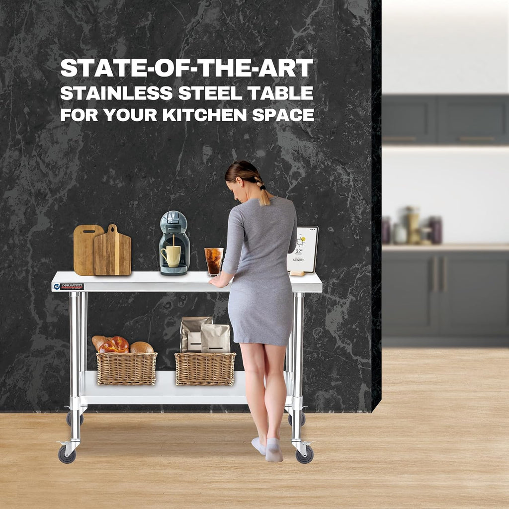 DuraSteel 24x60 NSF Stainless Steel Cart - Heavy Duty Food Prep Table with Undershelf - Rolling Kitchen Island on Wheels for Commercial Restaurant Kitchen, Garage, Outdoor Cooking, BBQ Grill, Counter