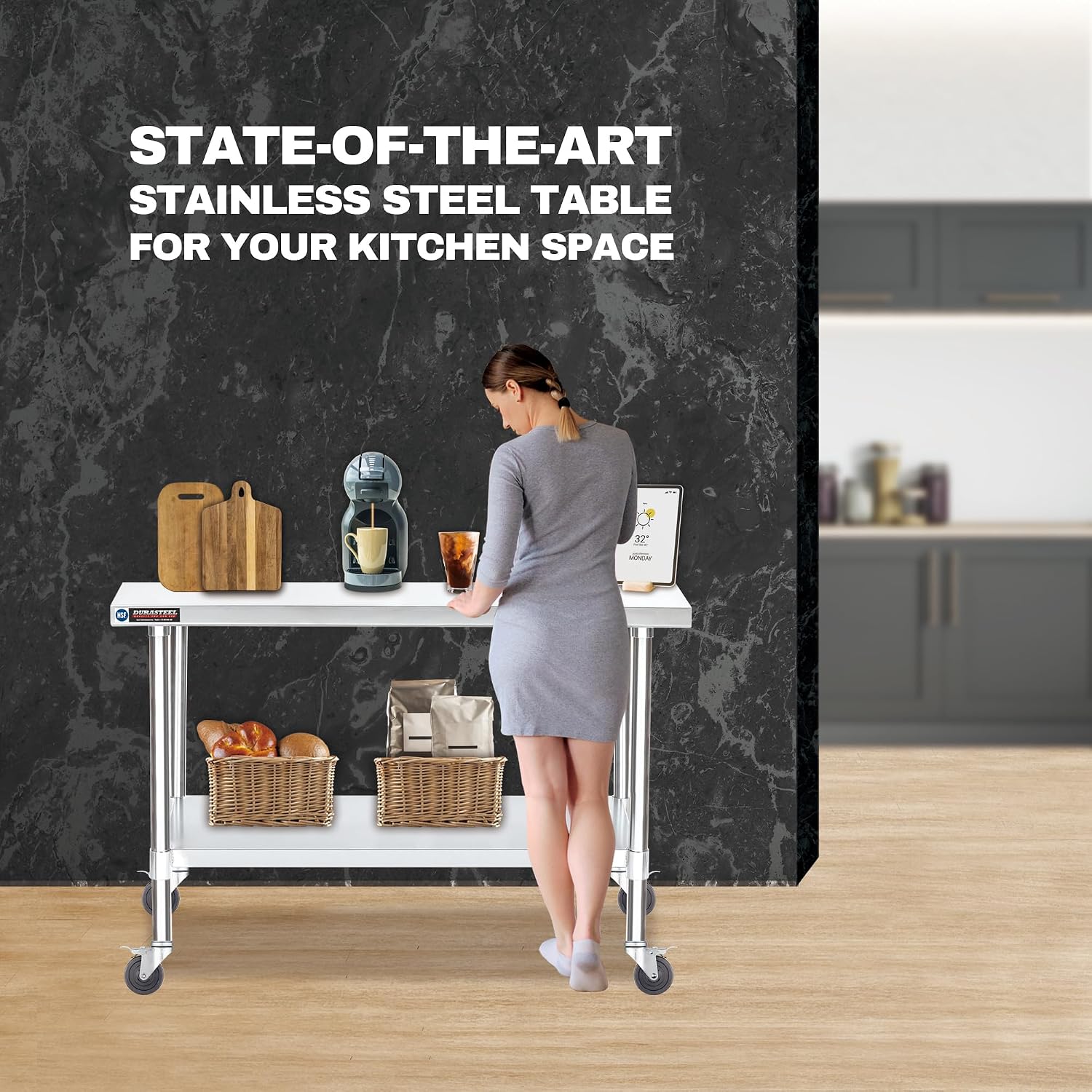 DuraSteel 24x60 NSF Stainless Steel Cart - Heavy Duty Food Prep Table with Undershelf - Rolling Kitchen Island on Wheels for Commercial Restaurant Kitchen, Garage, Outdoor Cooking, BBQ Grill, Counter
