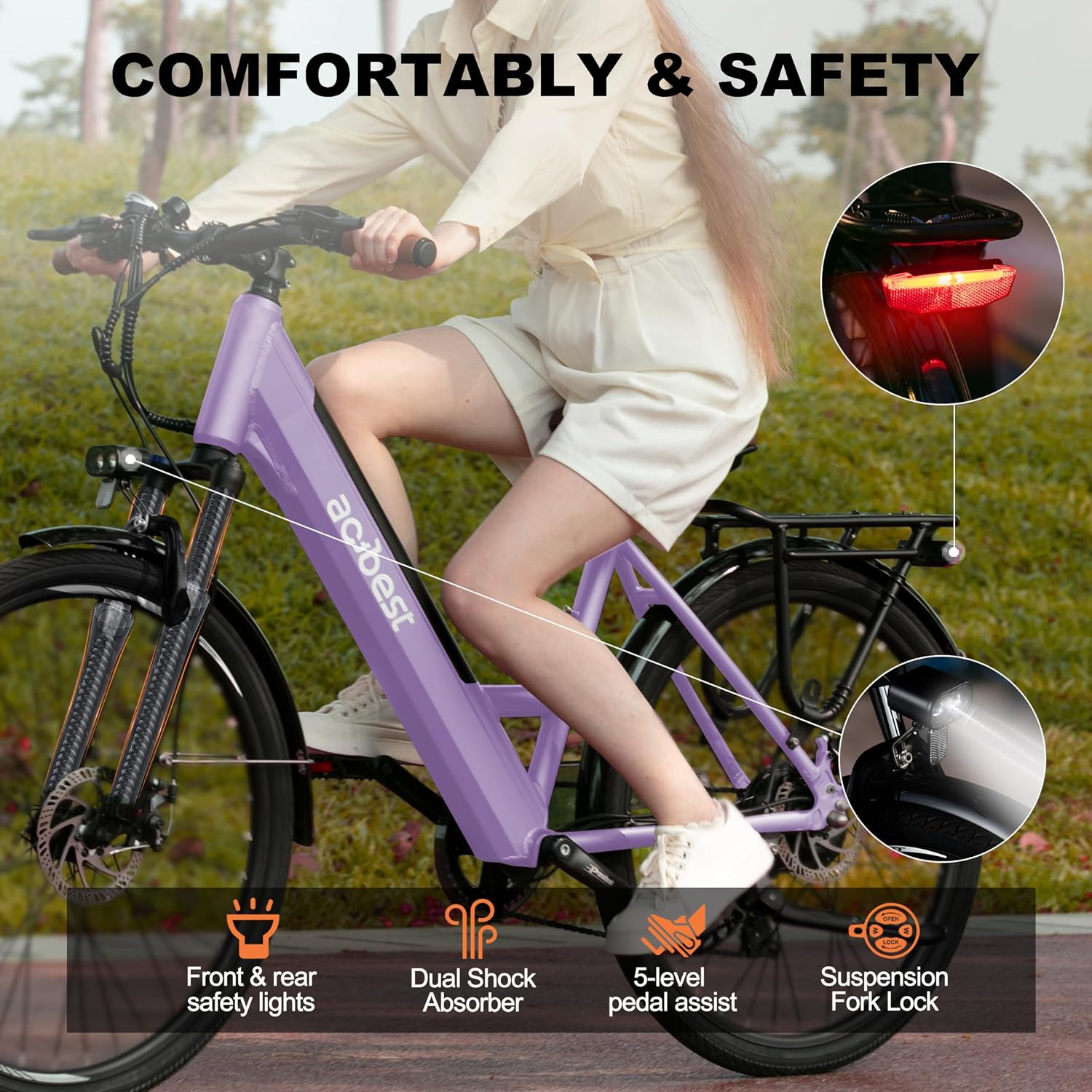 ACTBEST Core Electric Bike for Adults - 468Wh Removable Battery, 26 inch Step Thru Electric Bicycle, Peak 750W Brushless Motor Cityrun Ebike, with 7 Speed, Up to 50 Miles