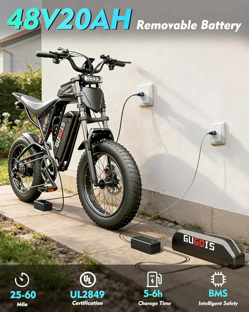 Rakowe Electric Bike for Adults, 1000W-2000W Peak, 20' Fat Tire Electric Dirt Bike, 48V Removable Battery, Up to 30-34MPH & 45-80 Miles, Full Suspension, Dual Disc Brakes, 7-Speed All-Terrain E-Bike