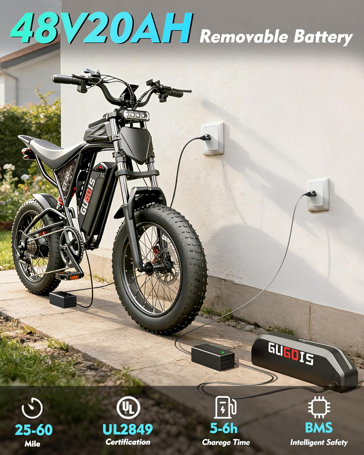 Rakowe Electric Bike for Adults, 1000W-2000W Peak, 20' Fat Tire Electric Dirt Bike, 48V Removable Battery, Up to 30-34MPH & 45-80 Miles, Full Suspension, Dual Disc Brakes, 7-Speed All-Terrain E-Bike