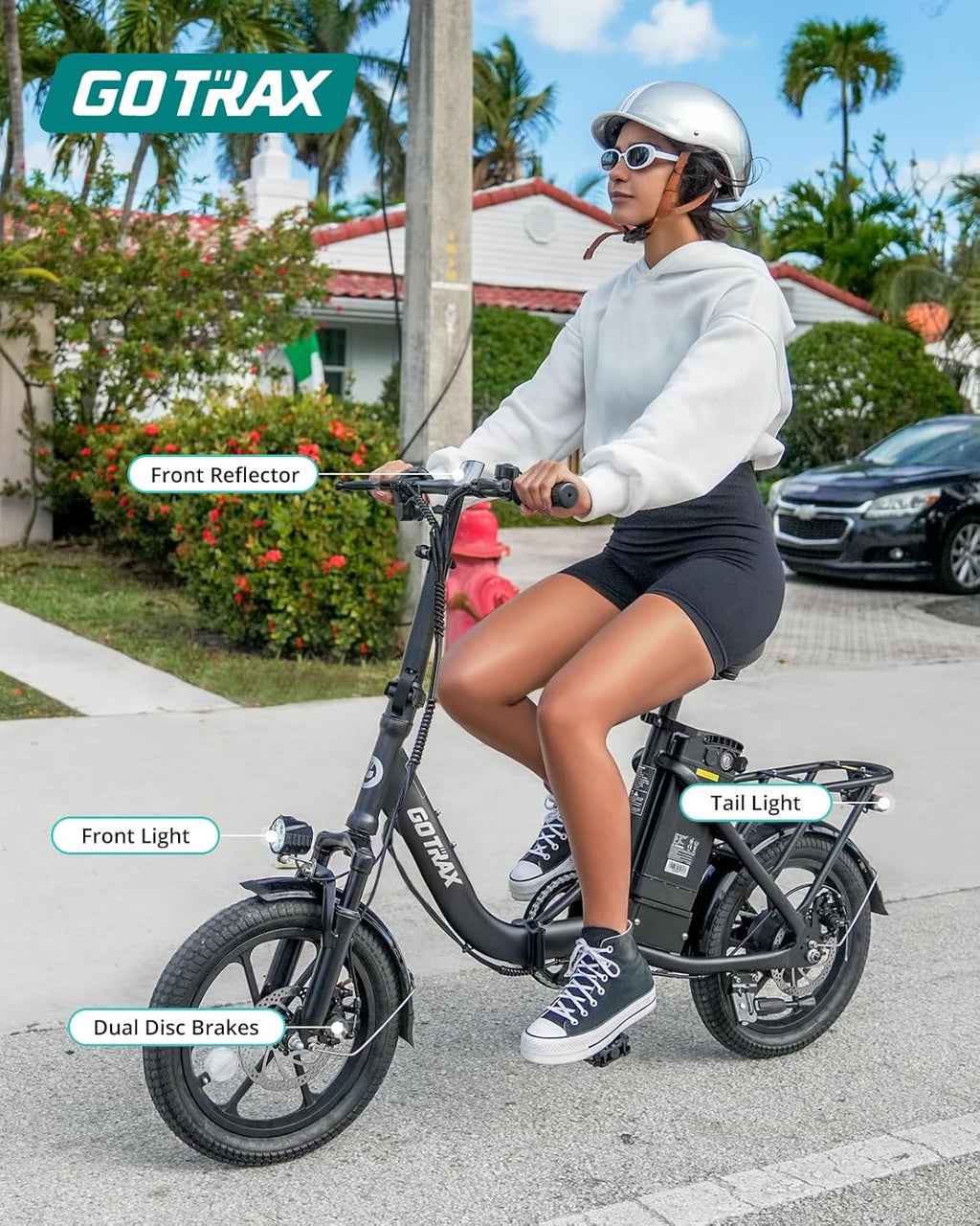 Gotrax 16' Folding Electric Bike, Max 28Miles Range(Pedal-Assist) & Speed 15.5Mph Power by Peak 500W, E-Bike with Removable Battery, Suspension & Adjustable Size, Commuter Bicycle for Adults/Teens