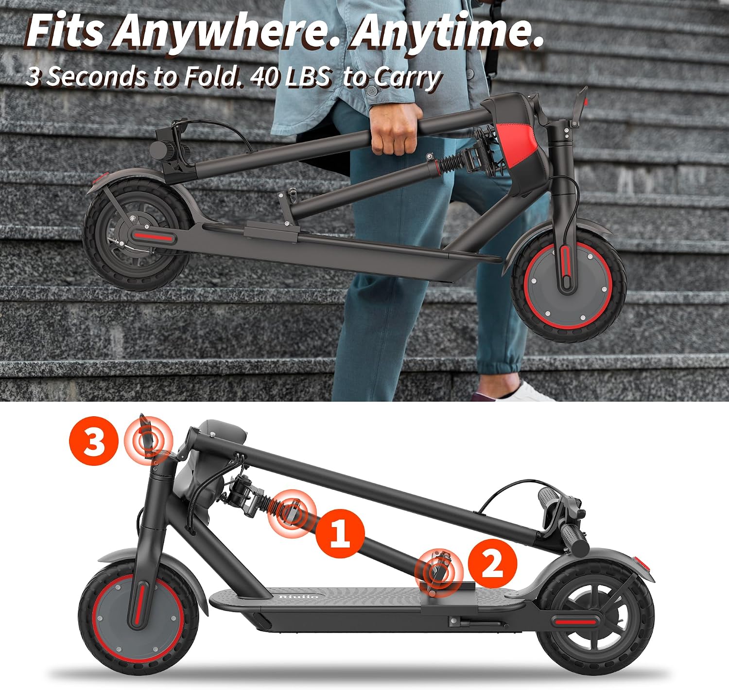 Electric Scooter, 350W-500W Motor, 19 MPH to 22MPH, 15-41 Miles Range, Dual Suspension, Dual Braking, App Control, Foldable Commuter E Scooter for Adults and Teens