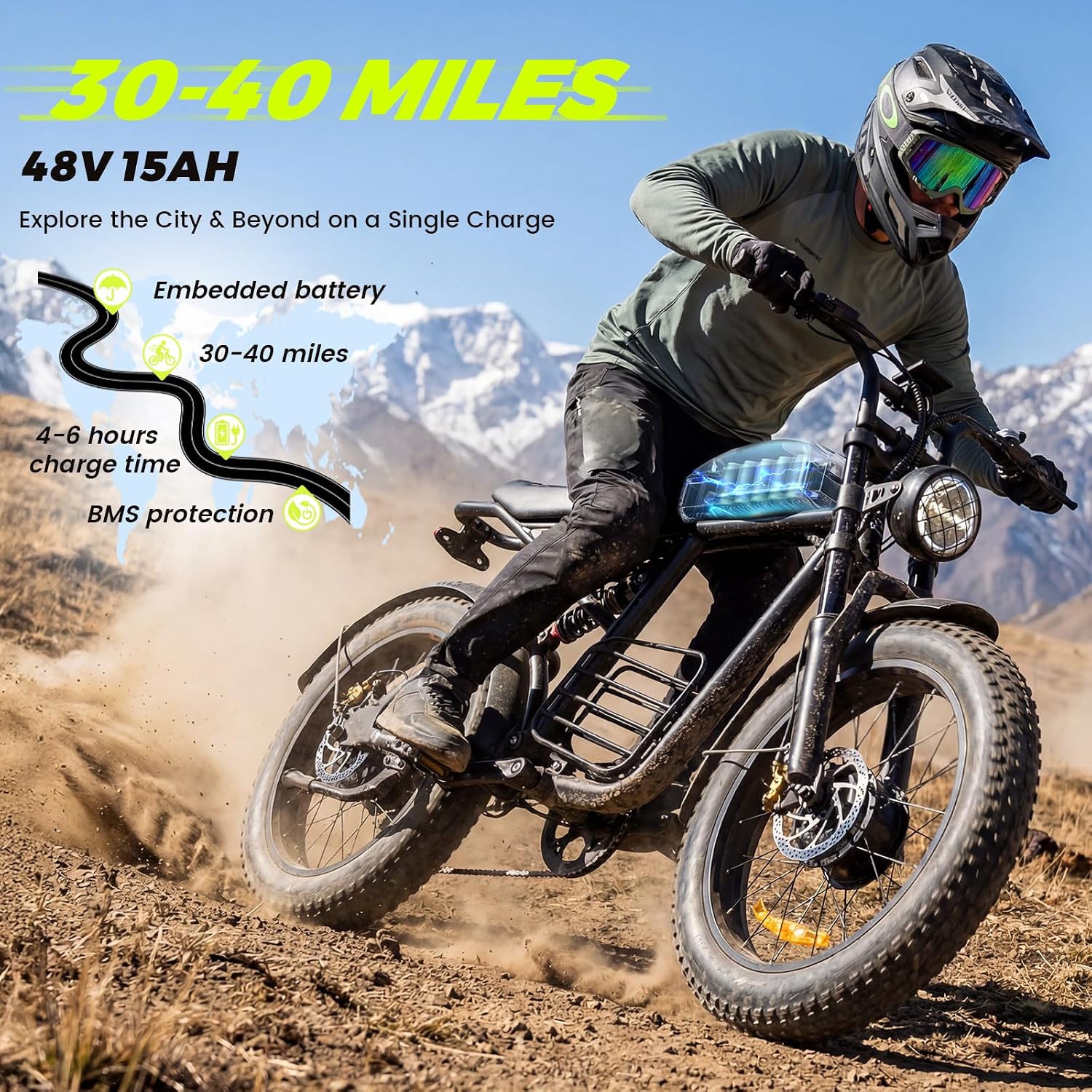 Electric Bike for Adults, 1000W/1500W Dirt Bike, 30MPH/34MPH, 48V 15Ah/48V 18.9Ah E-Bike, 30-47 Miles Electric Motorcycle, 20' Fat Tire Off-Road Bike, All Terrain for Mountains, Snow, Sand, Road