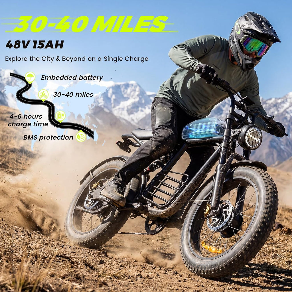 Electric Bike for Adults, 1000W/1500W/3000W Dirt Bike, 30/34/37MPH, 48V 15 Ah/20Ah/35Ah e Bike, 40/47/100 Miles Electric Motorcycle, 20' Fat Tire Off-Road Bike, All Terrain Electric Bike