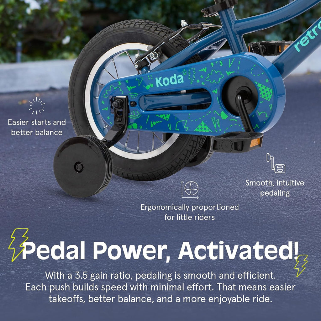 Retrospec Koda Plus Kids Bike for Boys & Girls Ages 2-3 Years - Children's Bicycle, Adjustable Seat & Handlebars, Removable Training Wheels, Front Hand Brakes, Rear Coaster Brake & Safety Bell