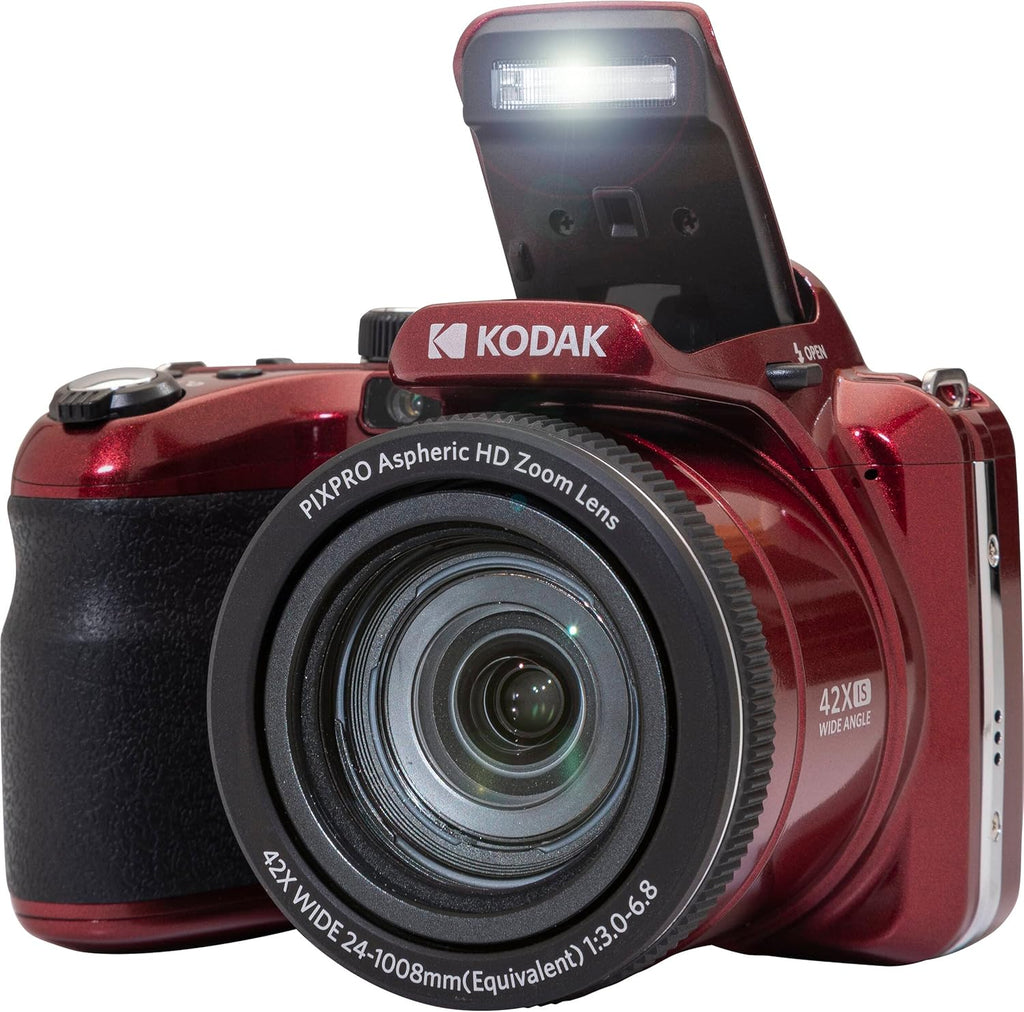 Kodak PIXPRO AZ425 Digital Camera 42X Optical Zoom (Red), Camera Case, 128GB Memory Card