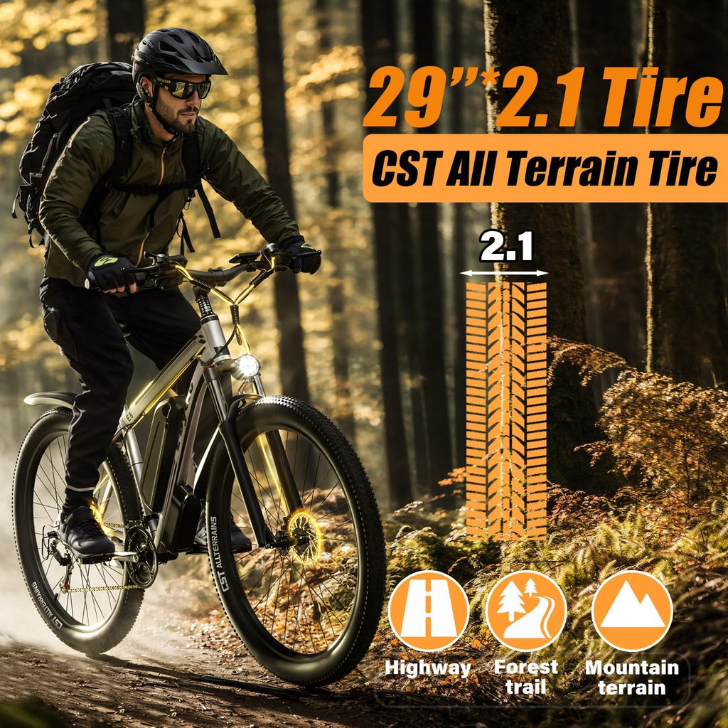 E·Bycco 29' Electric Bike for Adults, 48V 17.5AH, 1000W Peak Electric Mountain Bikes, 21-Speed Pedal Assist Ebikes, 34MPH 80 Miles Long Range Waterproof Commuter Electric Bicycle for Large Men