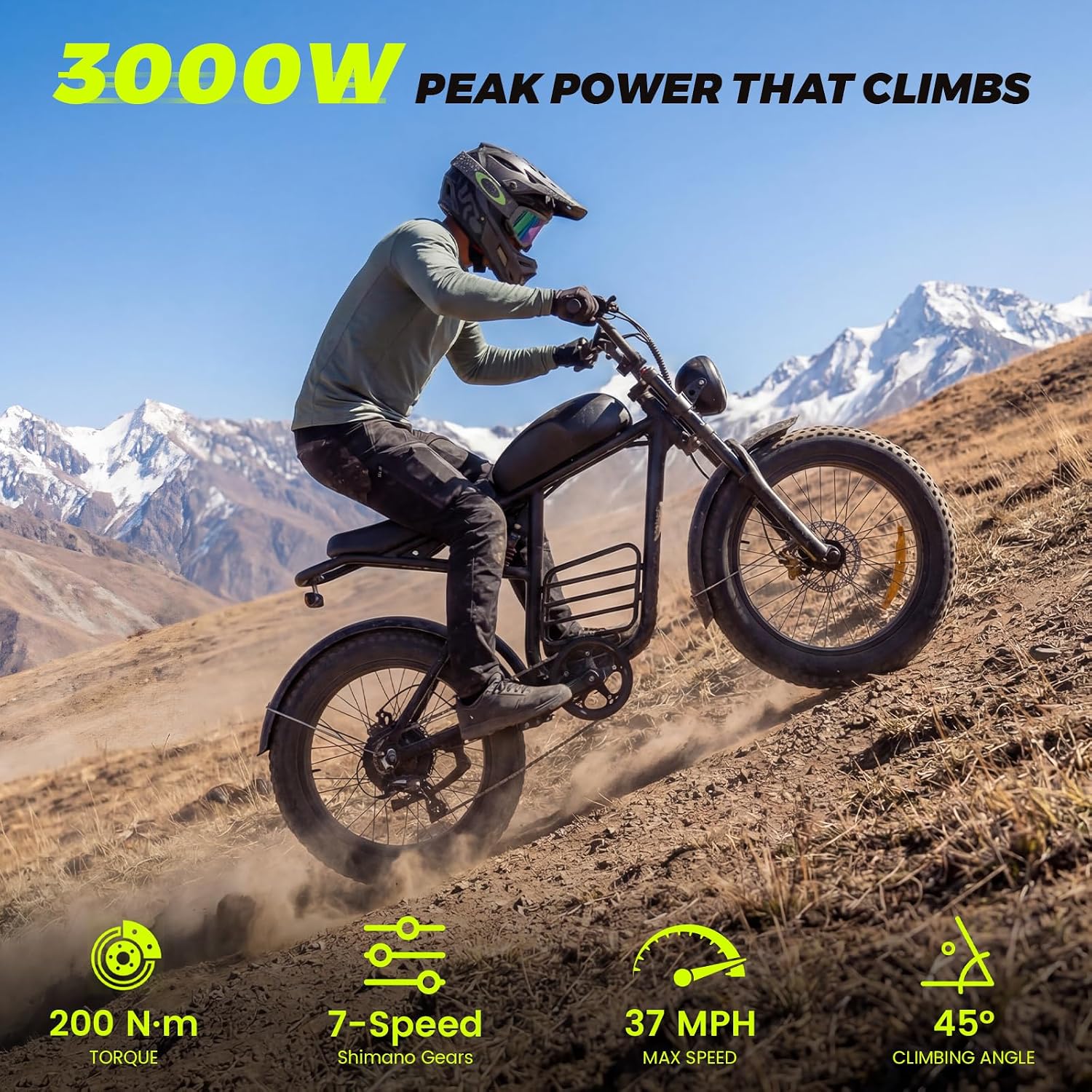 Electric Bike for Adults, 1000W/1500W/3000W Dirt Bike, 30/34/37MPH, 48V 15 Ah/20Ah/35Ah e Bike, 40/47/100 Miles Electric Motorcycle, 20' Fat Tire Off-Road Bike, All Terrain Electric Bike