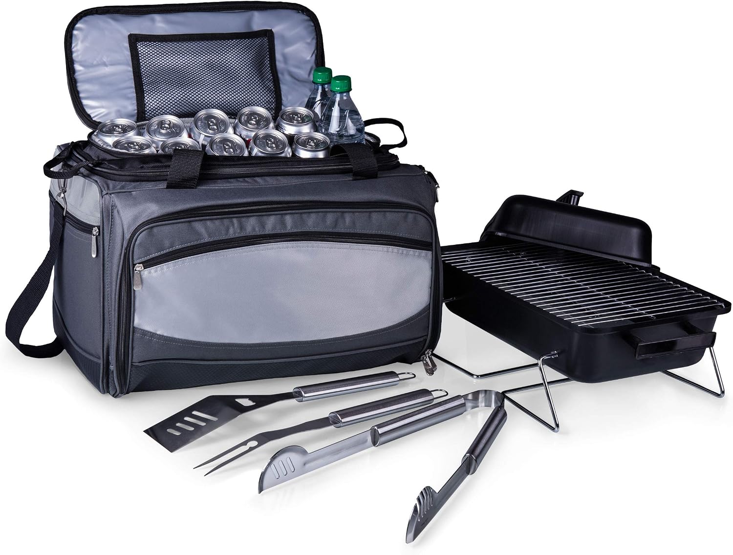 ONIVA - a Picnic Time brand Buccaneer Portable Charcoal Grill & Cooler Tote, (Black with Gray Accents)