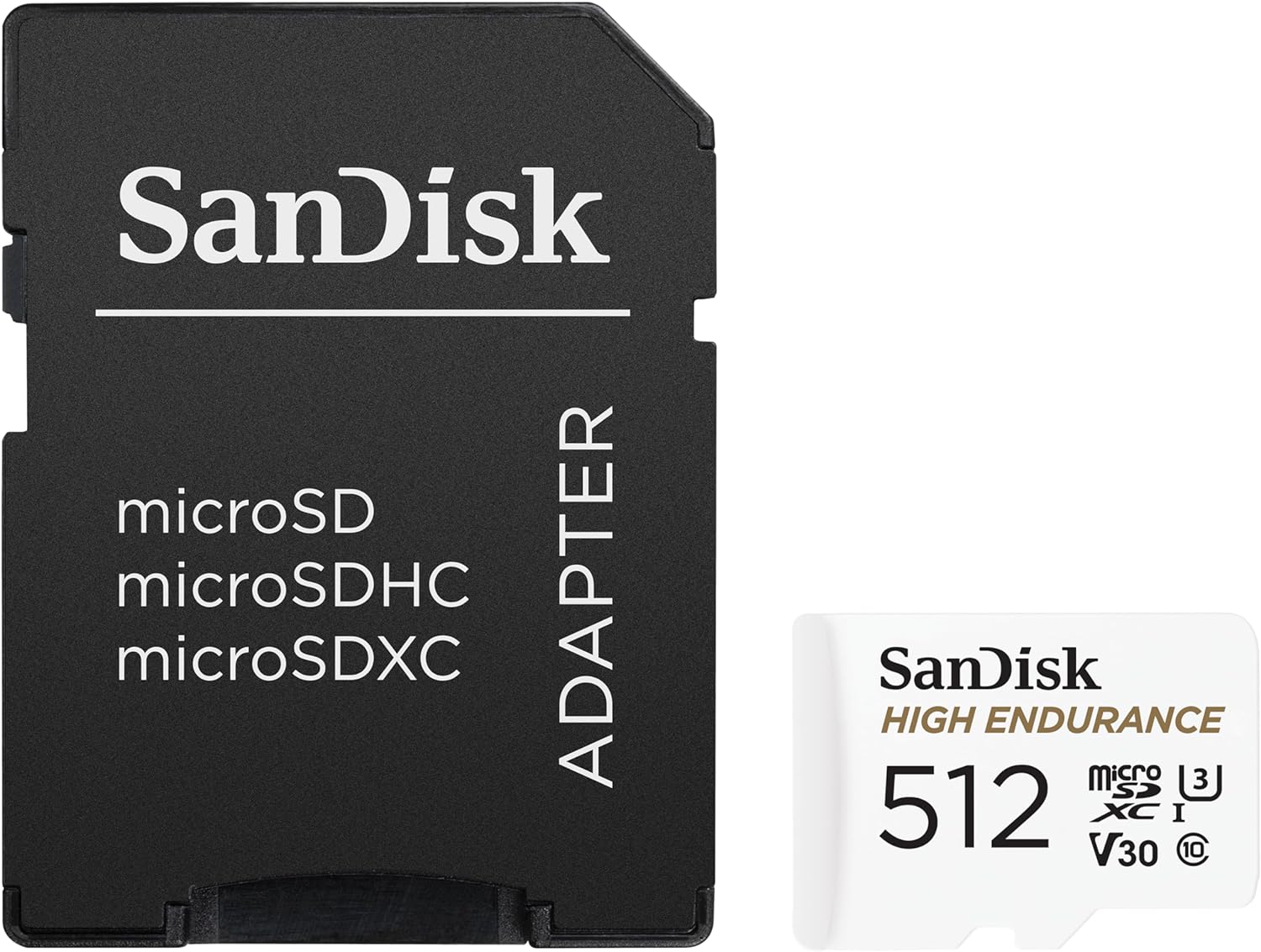 SANDISK 512GB High Endurance Video microSDXC Card with Adapter for Dash Cam and Home Monitoring Systems - C10, U3, V30, 4K UHD, Micro SD Card - SDSQQNR-512G-GN6IA