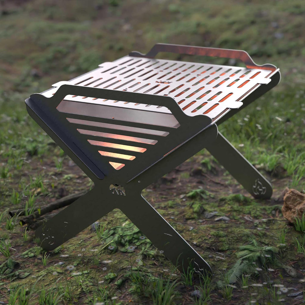 BBQ Grill Set | BBQ Grill with Stainless Steel Portable Instant Foldable Fire Set with Carrying Bag for Outdoor, Camping, Camp, Campfire (X-Grill)