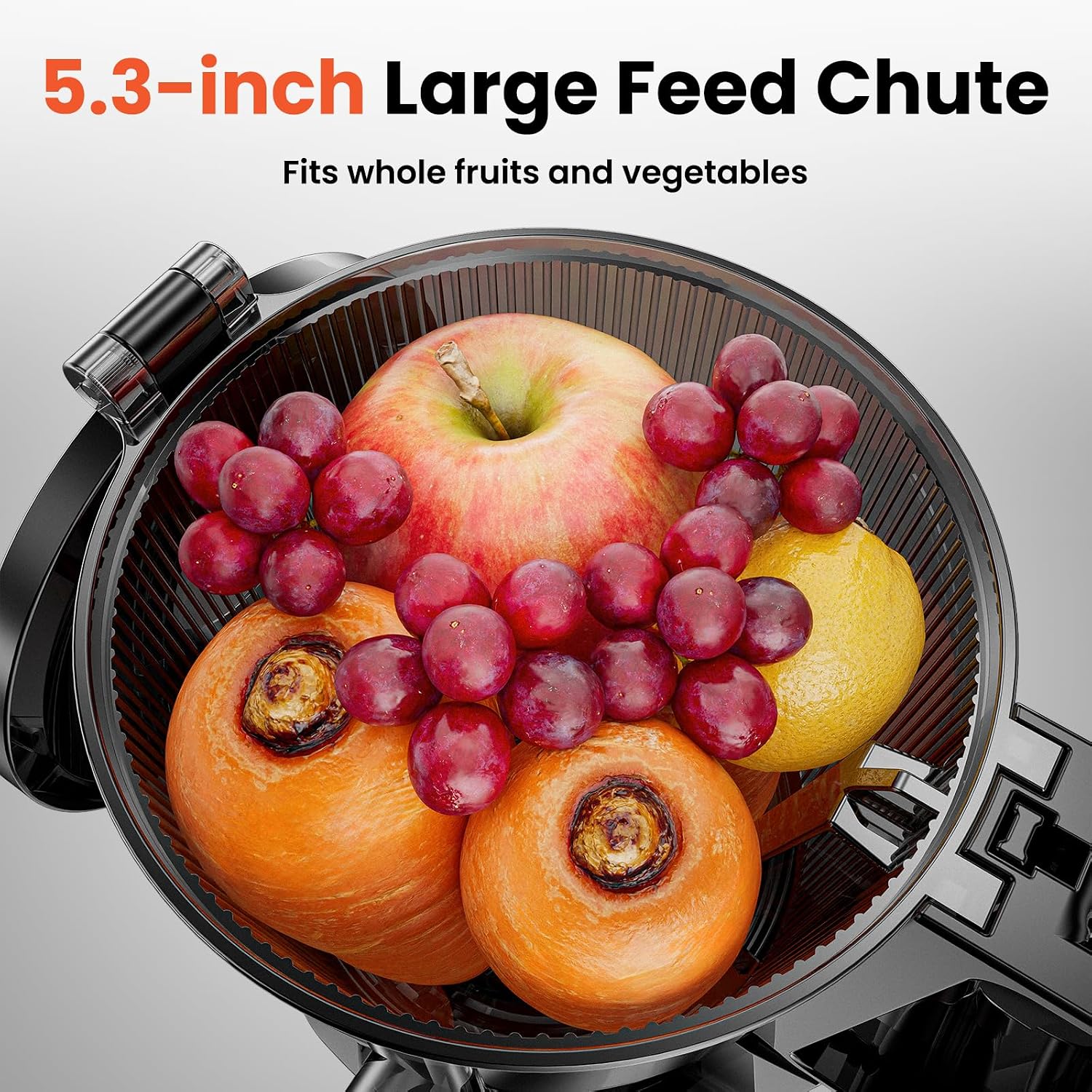 Cold Press Juicer, JoyBear Slow Masticating Machines with 5.3' Extra Large Feed Chute Fit Whole Fruits Vegetables Easy Clean Self Feeding Effortless for Batch Juicing, High Juice Yield, BPA Free 200W