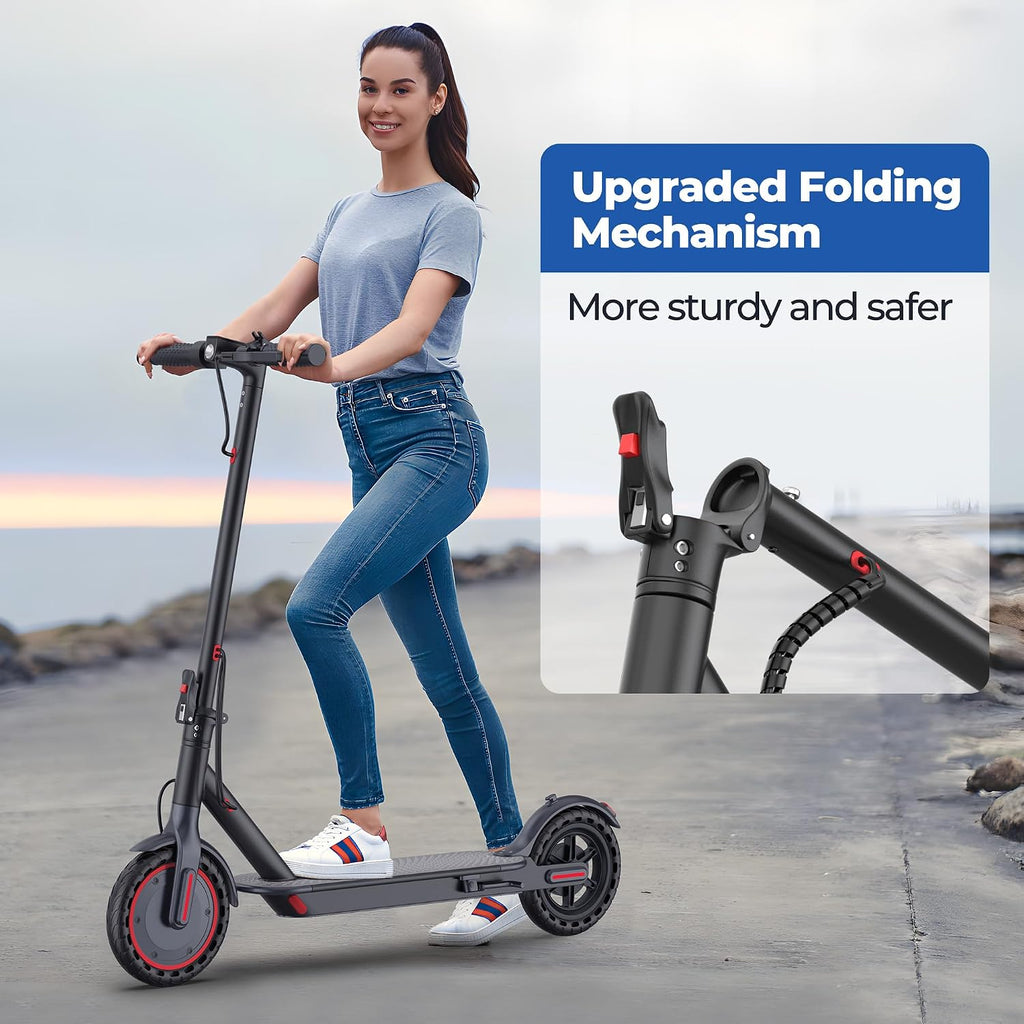 Maxshot Electric Scooter, 8.5' /10' /14' Tire, 16/19/22 Mph Top Speed, 12/16/21/27/28/49/50 Miles Long Range, Folding Escooter for Adults and Kids with Seat Bag, Dual Braking, Dual Suspension, App