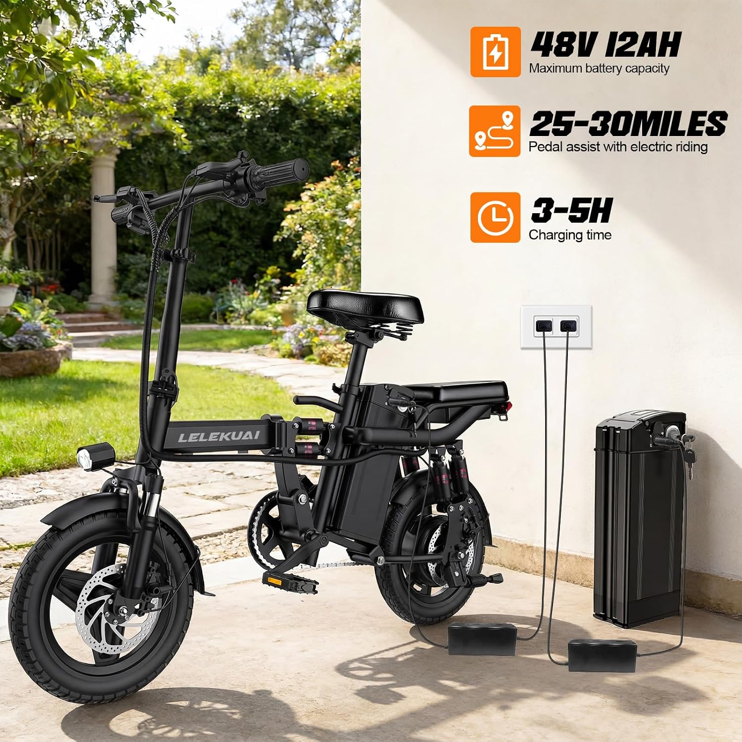 LELEKUAI Electric Bike for Adults, 1200W Peak Motor Commuter Ebike, 20-28MPH Speed, 32 Miles Range, Removable Waterproof Battery, Dual Disc Brakes Electric Bicycle, UL 2849 Certified