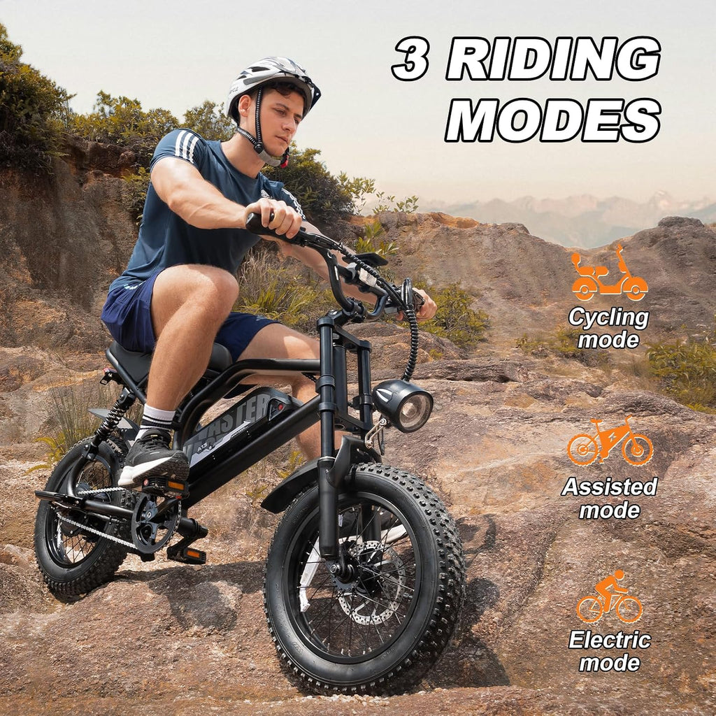 VDL Mountain Electric Bike for Teens/Adults, 16' Fat Tire Ebike, Wider Seat 500W Motor with Removable Battery, 20MPH, UP to 35 Miles Mountain Bike, Teenagers ebike for Riding&Commuting