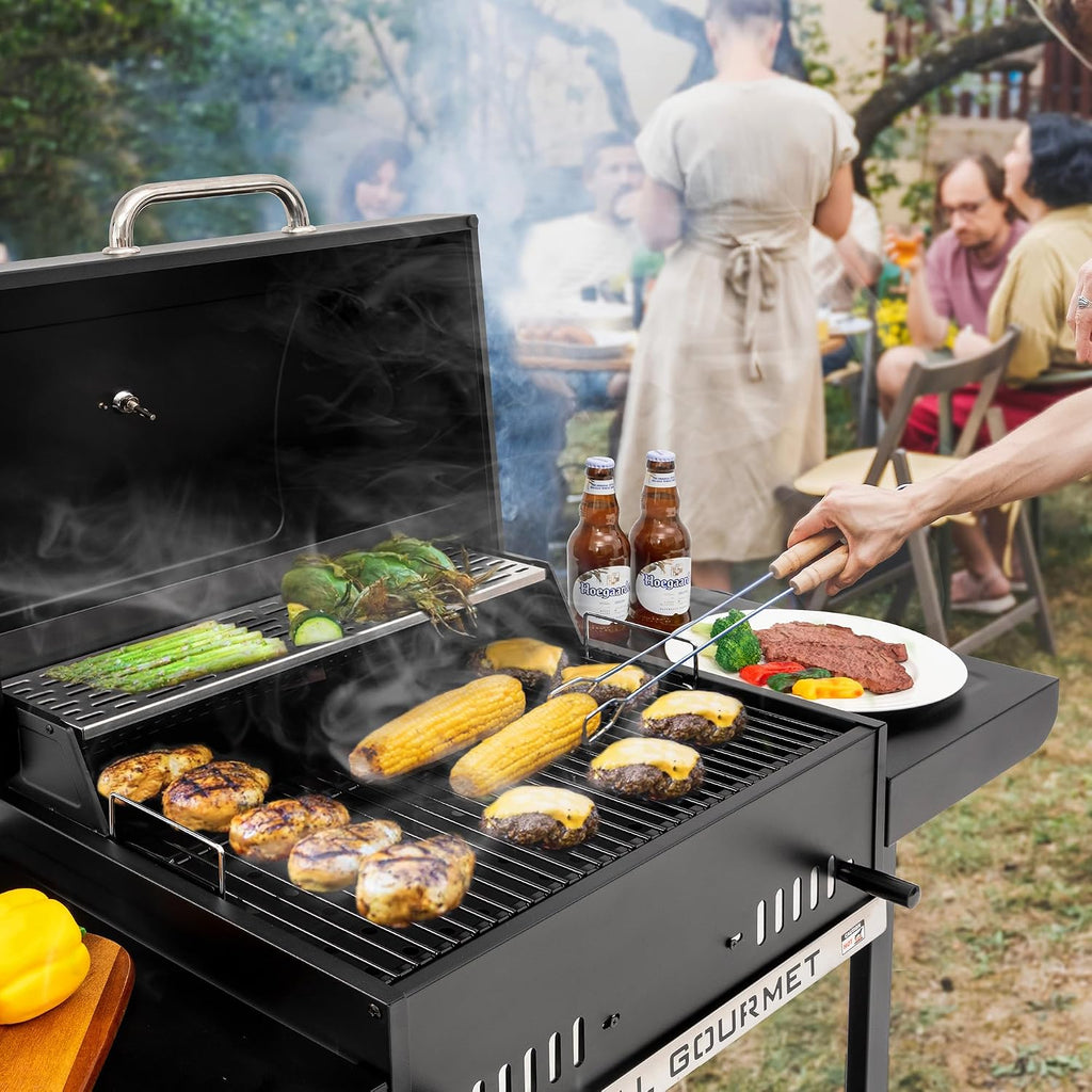 24-Inch Charcoal Grill with Foldable Side Tables, Movable BBQ Grill with 470 Sq. In. Cooking Area for Backyard, Patio and Parties, Black, CD1824EH-SC