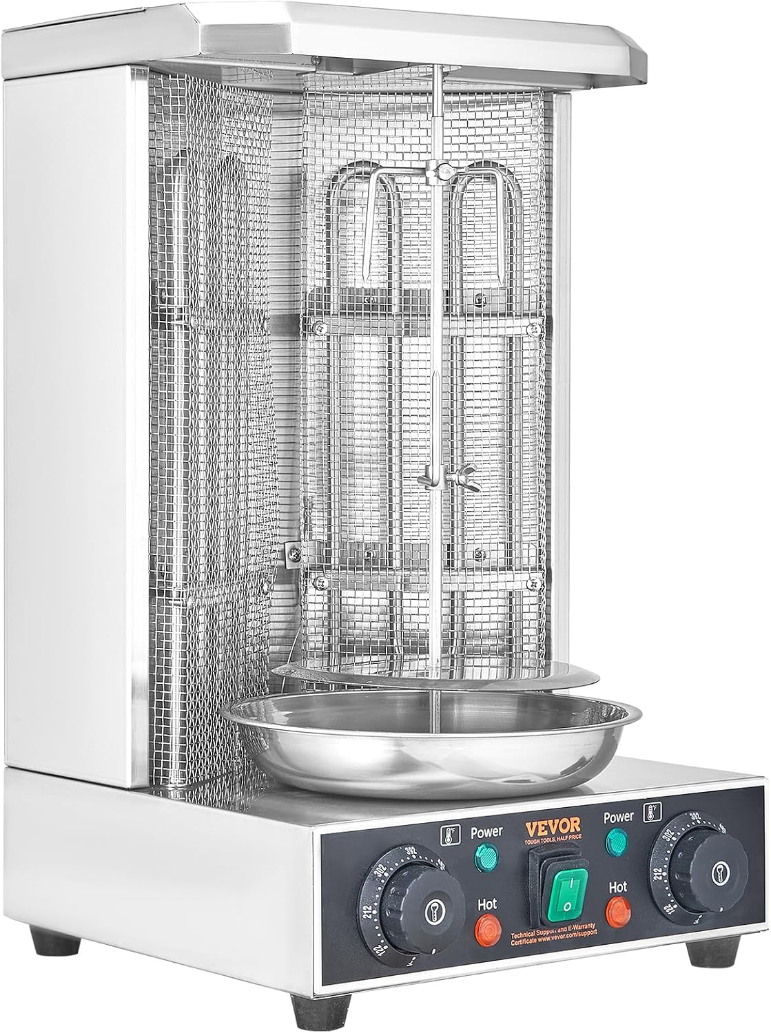 VEVOR Shawarma Grill Machine, 122°F-572°F, 13lbs Capacity, Chicken Shawarma Cooker Machine with 2 Burners, Stainless Steel, Electric Vertical Broiler Gyro Rotisserie Oven for Home and Commercial Use
