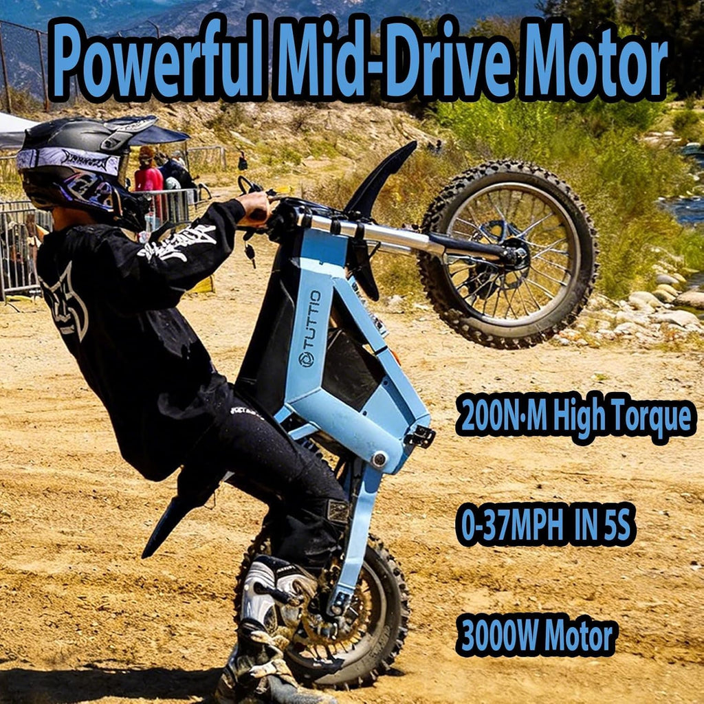 Tuttio Soleil01 / Soleil01-LO Electric Dirt Bike for Teens Adults, 3000W Mid-Drive E-Motorcycle 37MPH 48V 21Ah Battery, 14'/12' Off-Road E-Bike with Full Hydraulic Brakes & Suspensions for Mountain