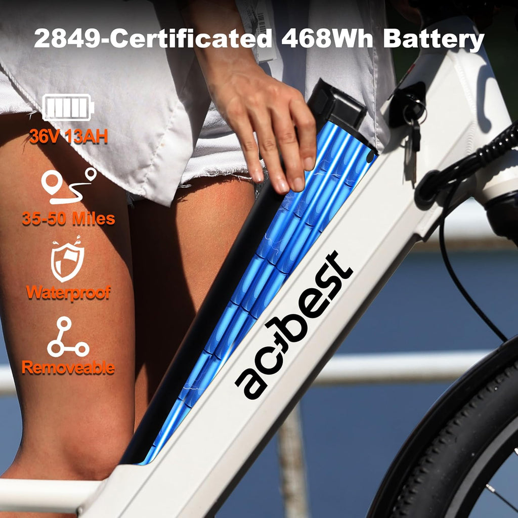 ACTBEST Core Electric Bike for Adults - 468Wh Removable Battery, 26 inch Step Thru Electric Bicycle, Peak 750W Brushless Motor Cityrun Ebike, with 7 Speed, Up to 50 Miles