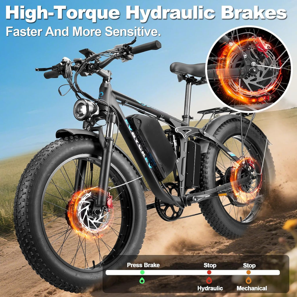 9000W Peak Dual Motor Ebike,58V Max 34Ah Adults Electric Bike,Up to105 Miles Range 47MPH Top Speed Fast Ebike,Full Suspension 24Inches Fat Tires Mountain E Bicycle for Sand Snow Beach&Off-Road