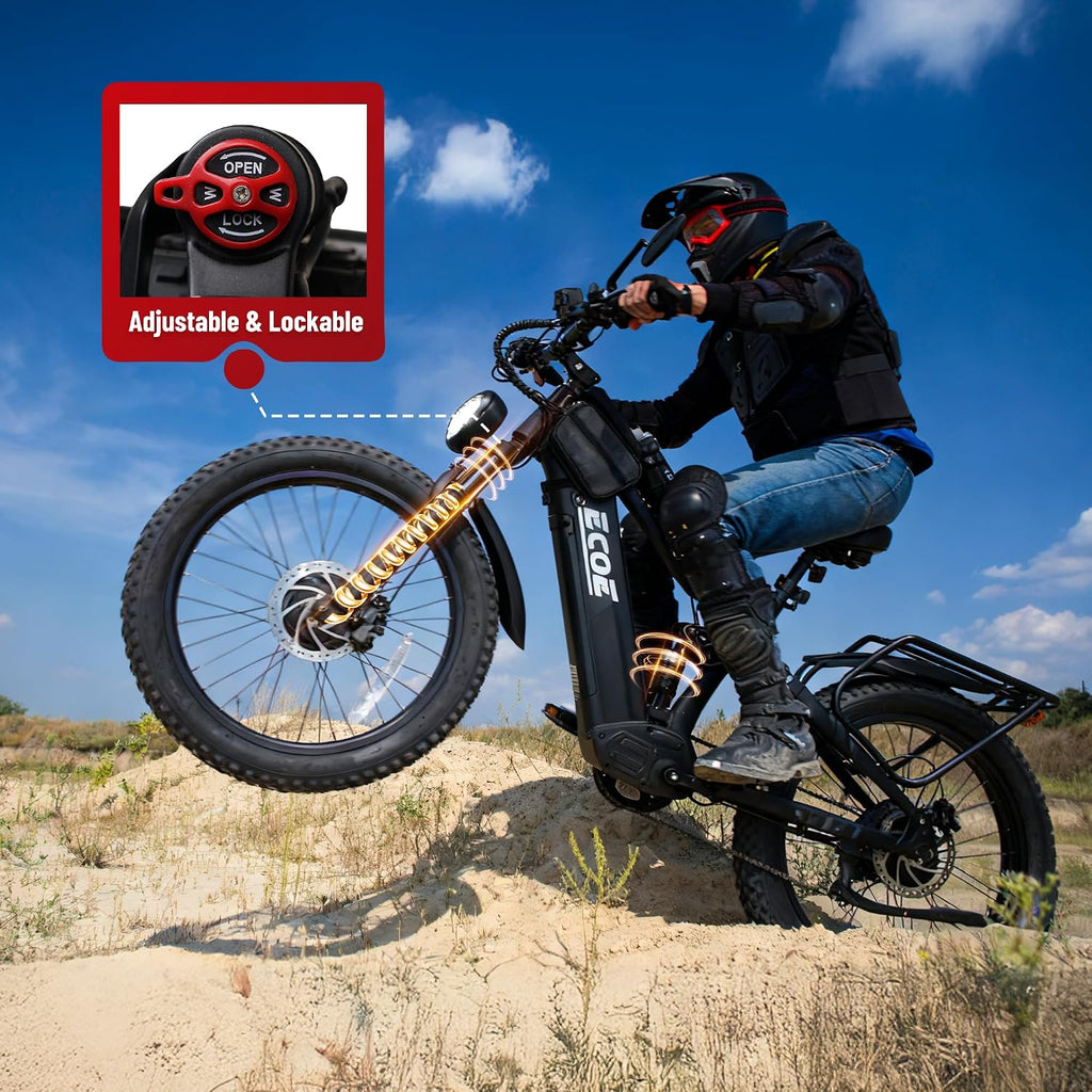 EcoE 7000/9000W Dual Motor Electric Bike for Adults 52MPH Charge Voltage 63 V32A, 26x4 Fat Tire All Terrain Ebikes, Full Suspension E Bike, SHM 7-Speed Gear Electric Bicycle