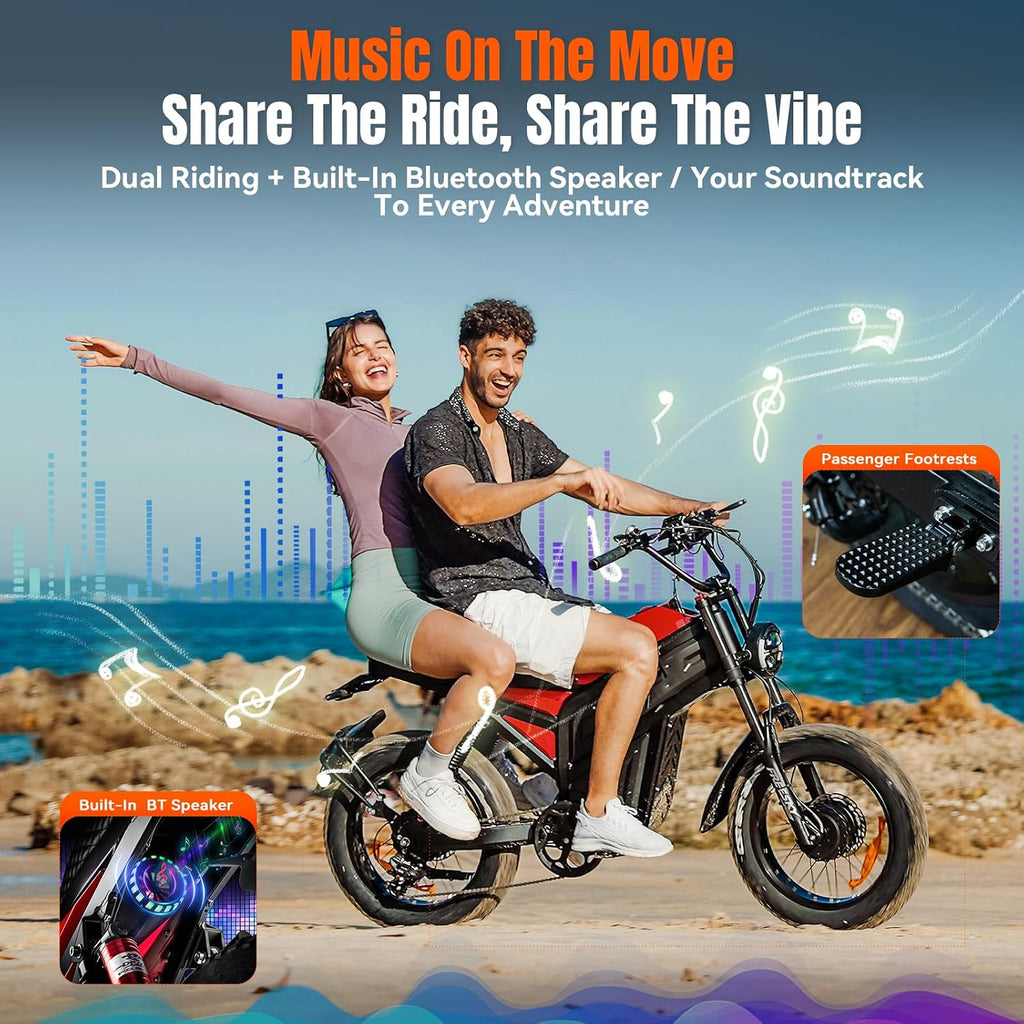 FREESKY 4000W Dual Motor Electric Dirt Bike for Adult,2880WH 60AH Battery Up to 40MPH & 200Mile Long Range Moped Ebike,20' Fat Tires All Terrain Mountain E bike,Full Suspension AWD Electric Motorcycle