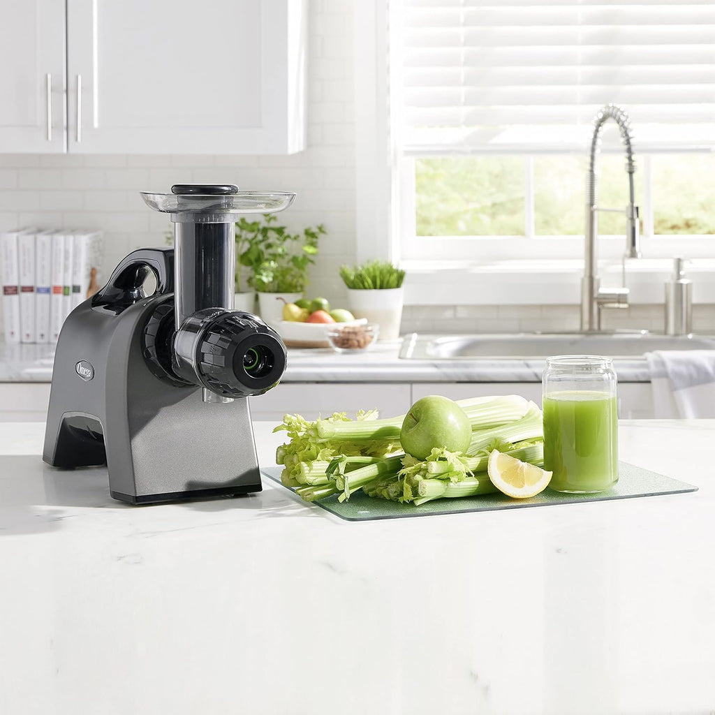 Omega Celery Juicer and Nutrition System Masticating Juicer, Cold Press Juicer Machine For Celery with Adjustable Dial, 200-Watt, Silver