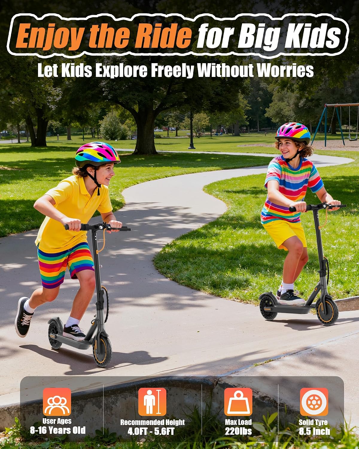 Maxshot Electric Scooter, 8.5' /10' /14' Tire, 16/19/22 Mph Top Speed, 12/16/21/27/28/49/50 Miles Long Range, Folding Escooter for Adults and Kids with Seat Bag, Dual Braking, Dual Suspension, App