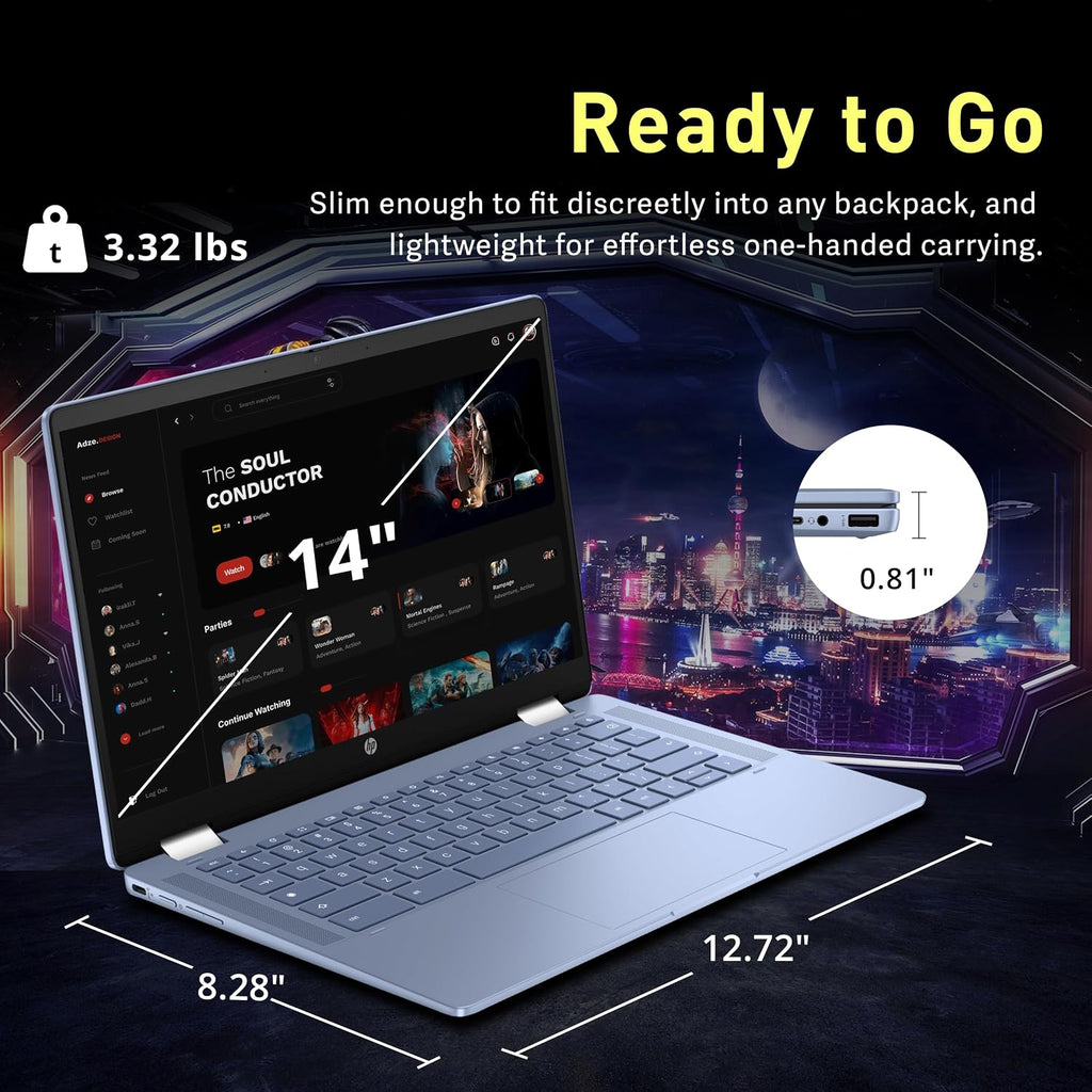 HP Chromebook x360 14' HD Touchscreen Laptop, Intel N200 Processor, 4GB RAM, 288GB Storage(128GB SSD+160GB Docking Station Set), Intel UHD Graphics, Webcam, Bluetooth, Wi-Fi 6, Chrome OS, Blue