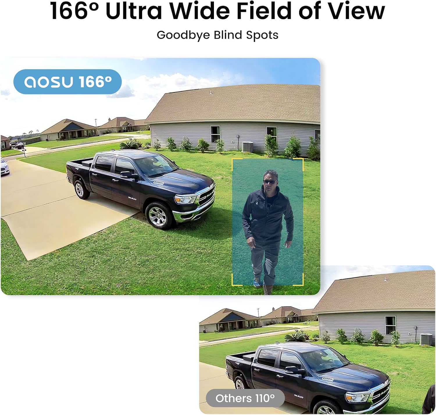 aosu Solar Security Cameras Wireless Outdoor, 4-Cam Kit, 2K QHD Home Security System with 166° Ultra-Wide Angle, Color Night Vision, 60 Days aosuBase Local Storage, No Subscription Needed