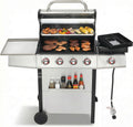 Cookit 4-Burner Gas Grill with Side Burner, 49,000 BTU Output - Double-layer Stainless Steel Grill Lid, Cast Iron Grates, Griddle & Charcoal Pan, Easy-Clean Grease Management for Perfect BBQs