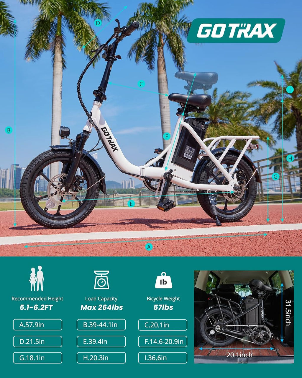 Gotrax 16' Folding Electric Bike, Max 28Miles Range(Pedal-Assist) & Speed 15.5Mph Power by Peak 500W, E-Bike with Removable Battery, Suspension & Adjustable Size, Commuter Bicycle for Adults/Teens