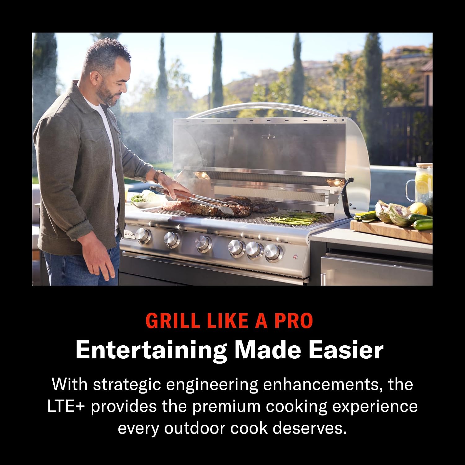Blaze Premium LTE+ 40-Inch 5-Burner Built-In Propane Gas Grill | Stainless Steel Outdoor BBQ with Rear Infrared Burner, LED Control Knobs & Lift-Assist Hood | BLZ-5LTE3-LP