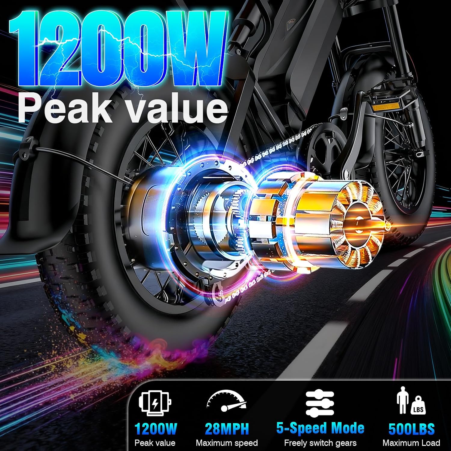 Electric Bike for Adults, 1200W Peak Power Ebike, 28MPH, 48V 18Ah Removable Battery, 35-Mile Range, 500LBS Load, 16'' Fat Tire Electric Dirt Bikes, Electric Mountain Bicycles for All-Terrain