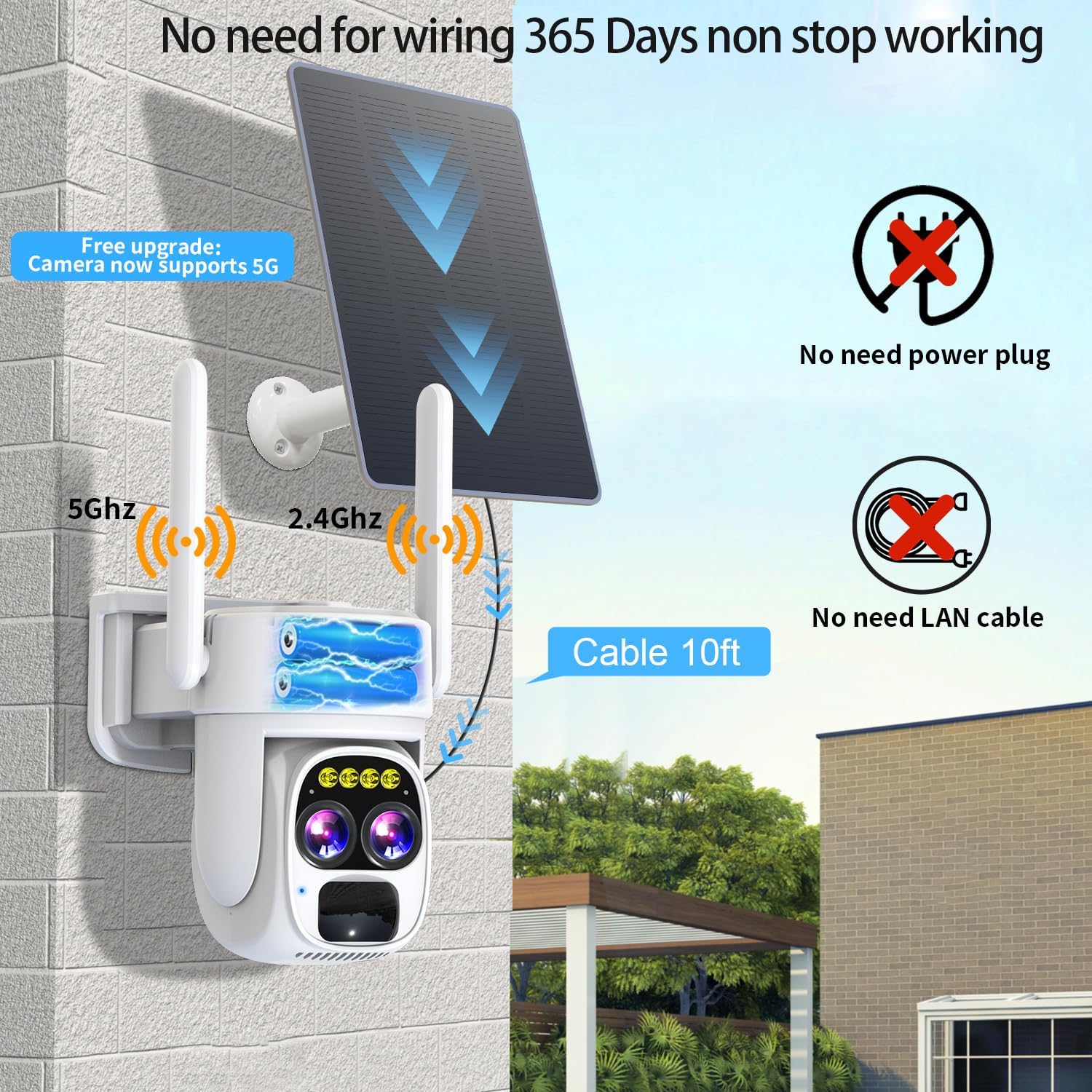 LETSCEE Security Cameras Wirelss Outdoor Solar Powered for Home Security, 360 View Outside Camera,Motion Detection,10x Hybrid Zoom PAN Tile,IP-65 Weather Proof (4 Pack)