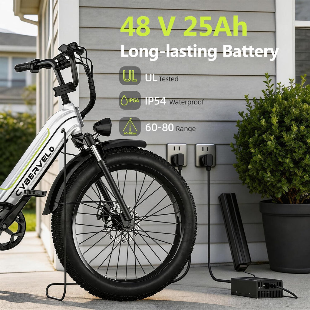 Cybervelo 750W Peak Electric Bike for Adults,up 80 Miles Removable Battery Ebike, 26' Electric E Bike with 7-Speed,Adult Electric Bicycles for Commute Beach Snow Womens/Man All Terrain