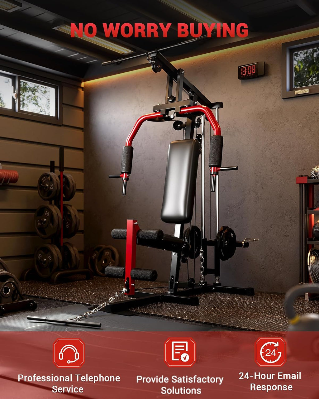 GarveeTech Home Gym Equipment, Workout Weight Machine with Cable Pulley System, 400 LBS Weight Capacity All in One Full Body Exercise Station for Strength Training, Multifunctional Compact Home Gym