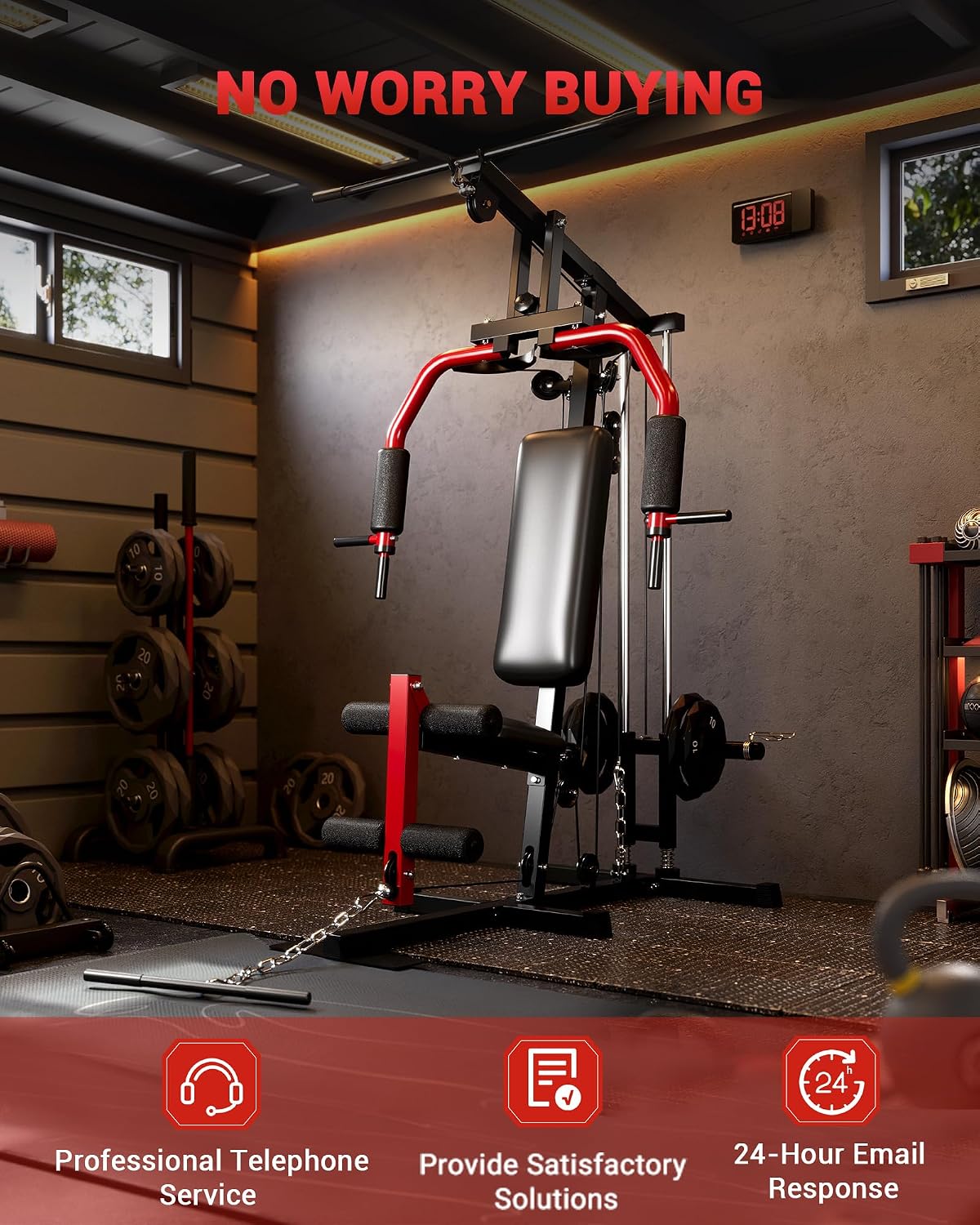 GarveeTech Home Gym Equipment, Workout Weight Machine with Cable Pulley System, 400 LBS Weight Capacity All in One Full Body Exercise Station for Strength Training, Multifunctional Compact Home Gym
