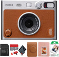 FUJIFILM INSTAX MINI EVO Hybrid Instant Camera (Brown) Bundle with 20 Instant Film Sheets + 32GB Memory Card + Carrying Case + Photo Album 64 Pockets + Microfiber Cleaning Cloth