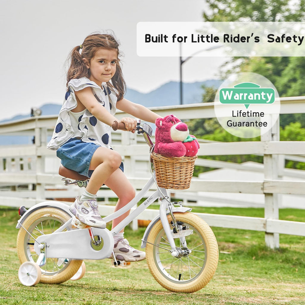 Glerc Little Molly 12-20 Inch Kids Retro Cruiser Bike for 2-13 Year Old with Wicker Basket & Training Wheels/Kickstand, Multiple Colors