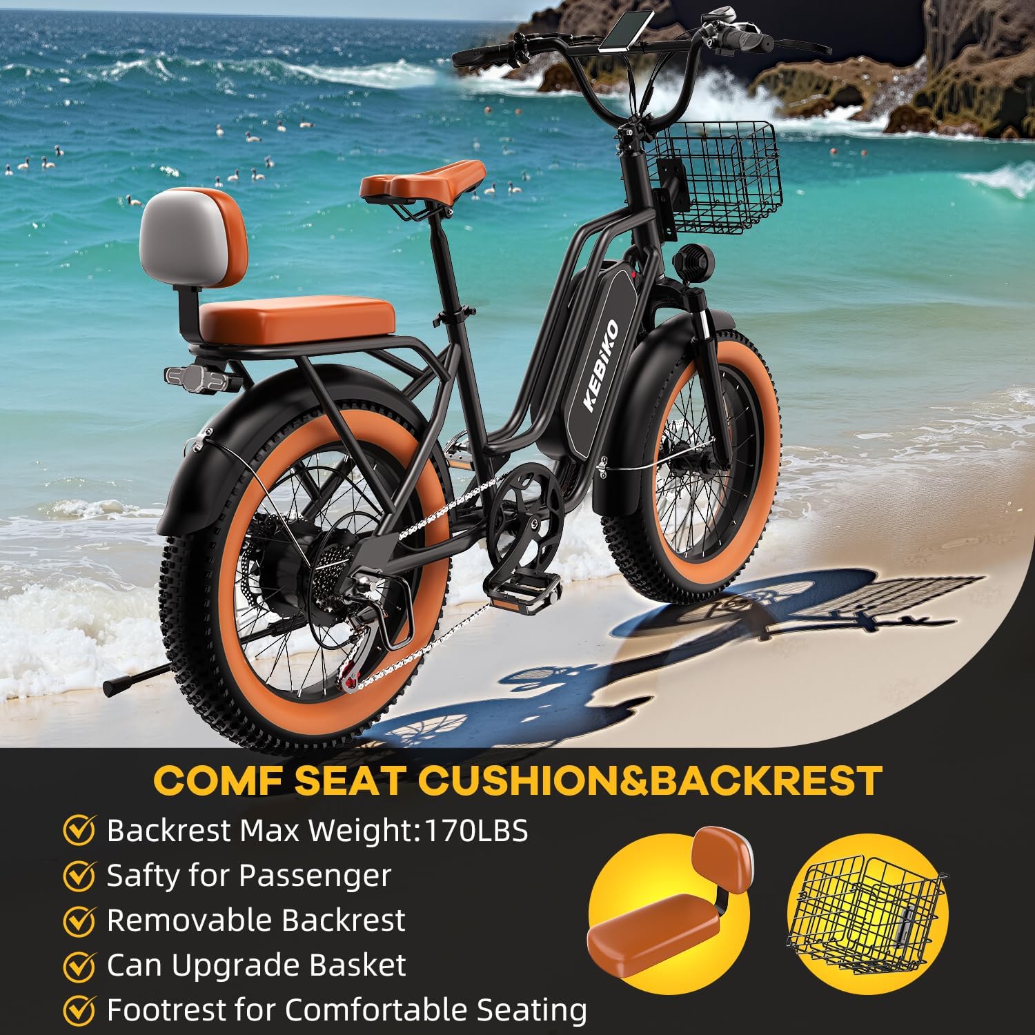 1500W Electric Bike for Adults,48V 20/25/60Ah Removable Battery Max Range 80Miles Electric Bicycle,20''×4' Fat Tire Ebike,Adult Electric Bicycles for Commute Beach Snow,E-Bike UL Certified
