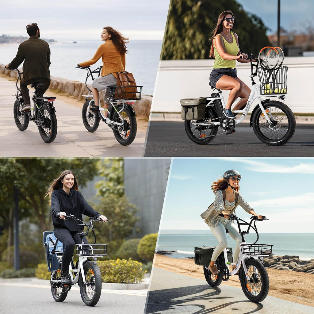 isinwheel U7 E Bike for Adults Electric Bike with Dual Cargo Rack, 48V 1000W Peak Ebikes for Adults, 7 Speed Gear, 20mph Step Thru Cruiser Electric Bicycles, 20' × 3' Fat Tire Ebike