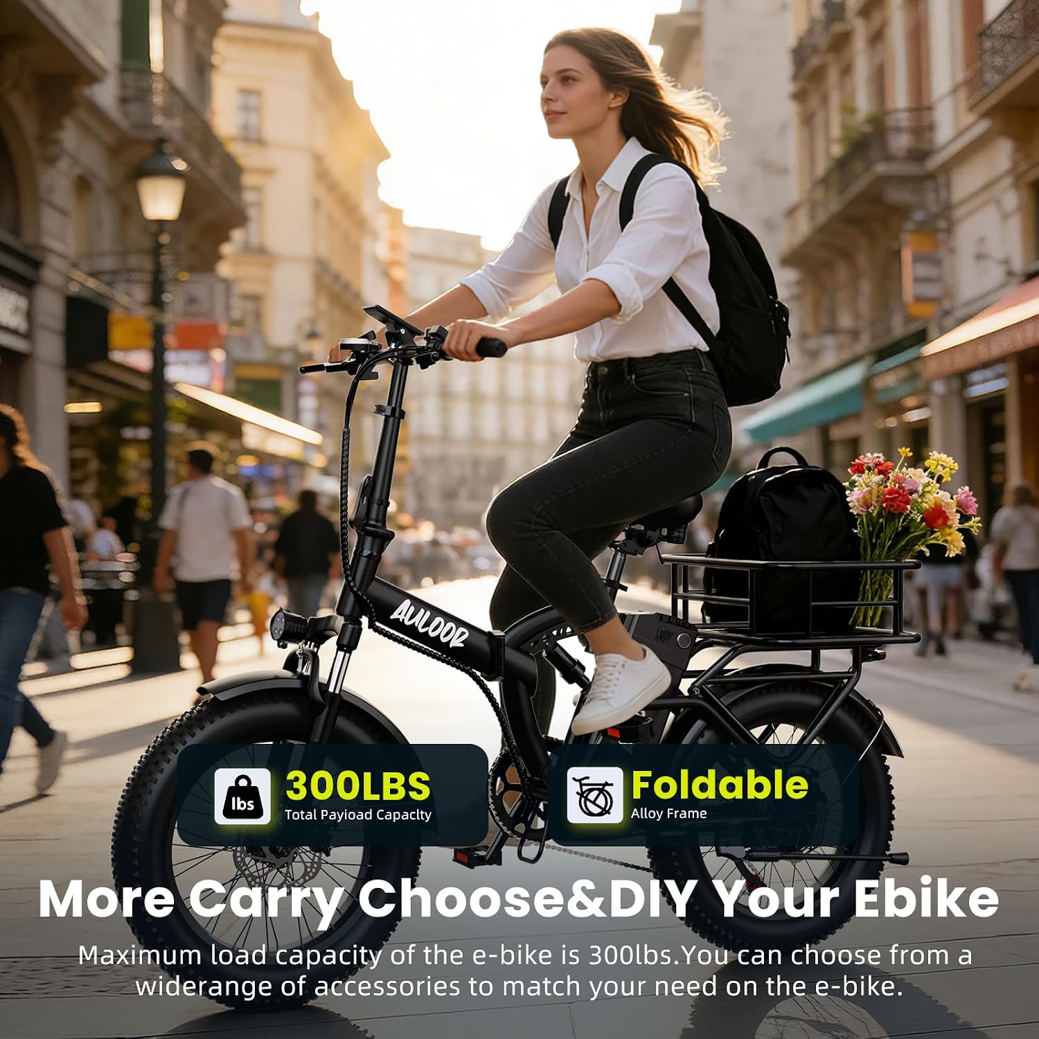 bluebiko 1000W Folding Electric Bike, 48V 20AH Large Removable Battery E Bike, 80 Miles Max Range, 20' Fat Tire Electric Bike for Adults, Adult Electric Bicycles for Commute Beach Snow