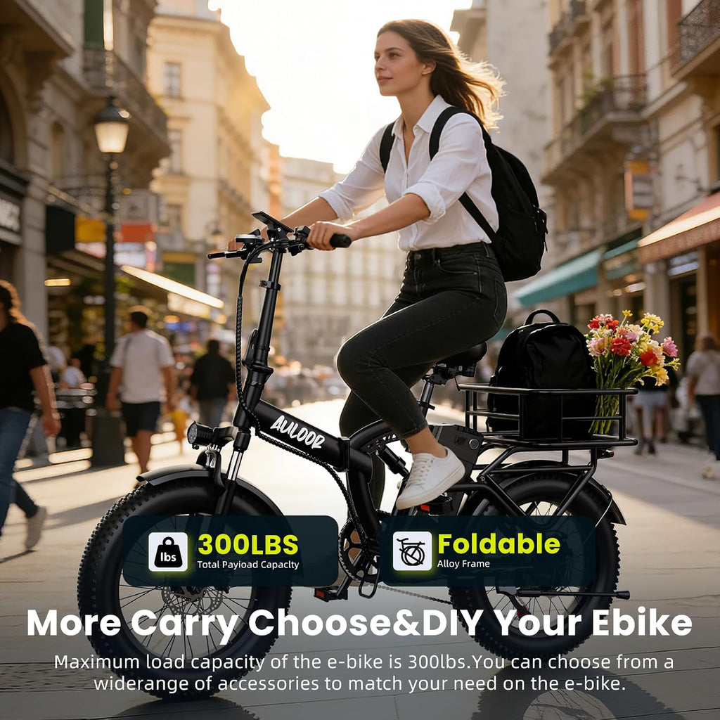 bluebiko 1000W Folding Electric Bike, 48V 20AH Large Removable Battery E Bike, 80 Miles Max Range, 20' Fat Tire Electric Bike for Adults, Adult Electric Bicycles for Commute Beach Snow