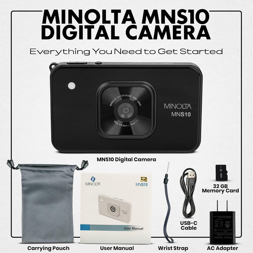 Minolta 48MP Digital Camera - 4K Ultra Slim HD Video, 2.9' IPS LCD Display, Autofocus Lens with Digital Image Stabilization, 4X Digital Zoom, Compact Travel Camera for Vlogging (Black)
